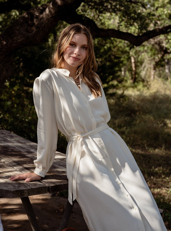 Silk Shirtdress, Ivory