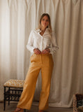 Rachel Pant in Maussane, with the Pearl Snap shirt in white