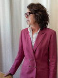 Carla Coat, pink linen, with Charlotte Blouse