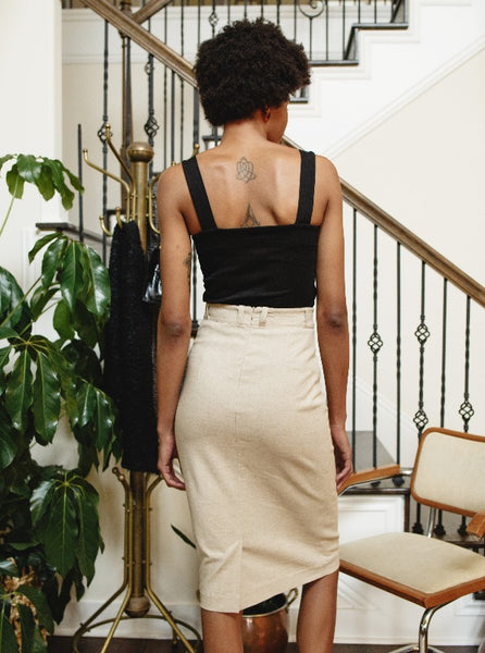 The Jane Tank, back view, with the Murphy Skirt in natural